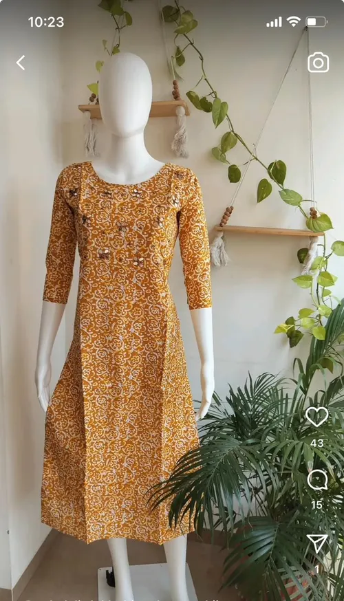 Pure Cotton Handwork Kurti - Mustard Yellow